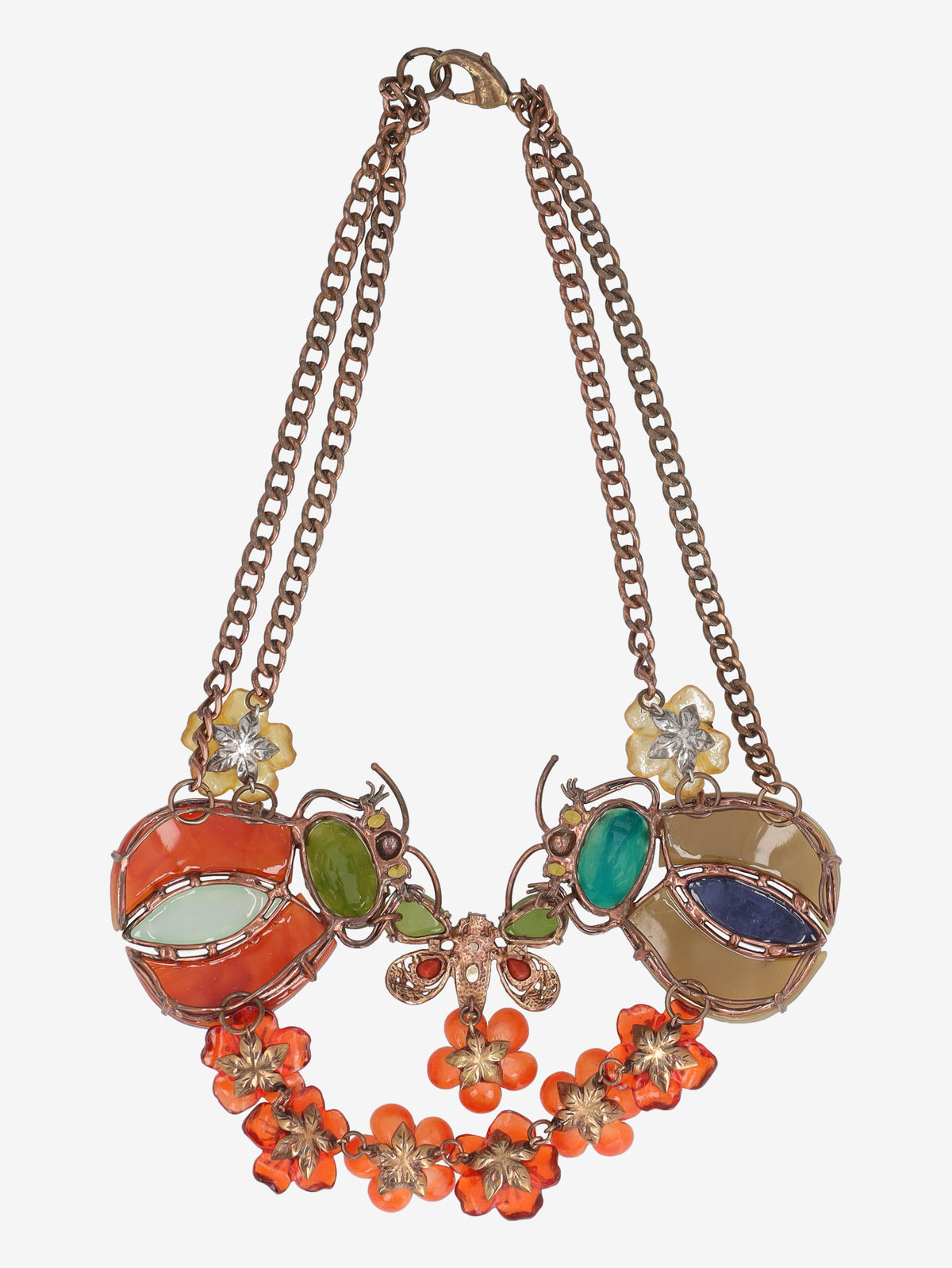 Vintage Beetle Statement Necklace with Floral and Gemstone Accents W27526.109  Vintage 