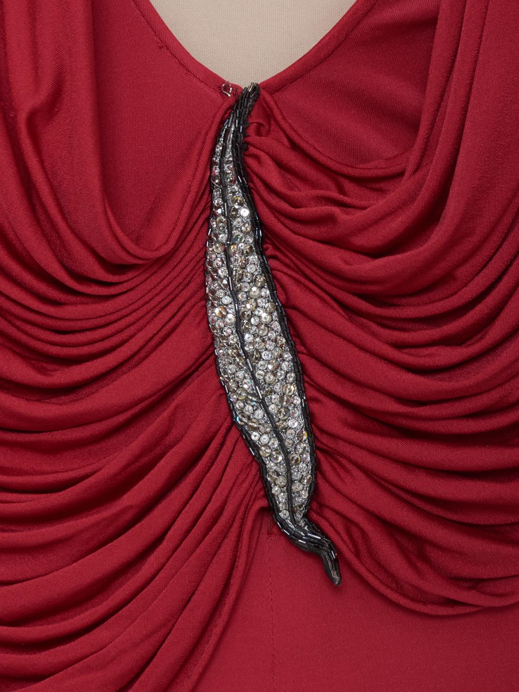 Valentino Boutique Dress with drape and silver leaf embroidery - '80s AR002  Valentino 