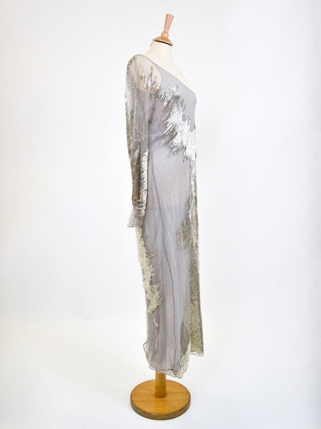 1990s Krizia evening gown with silver canette embellishment