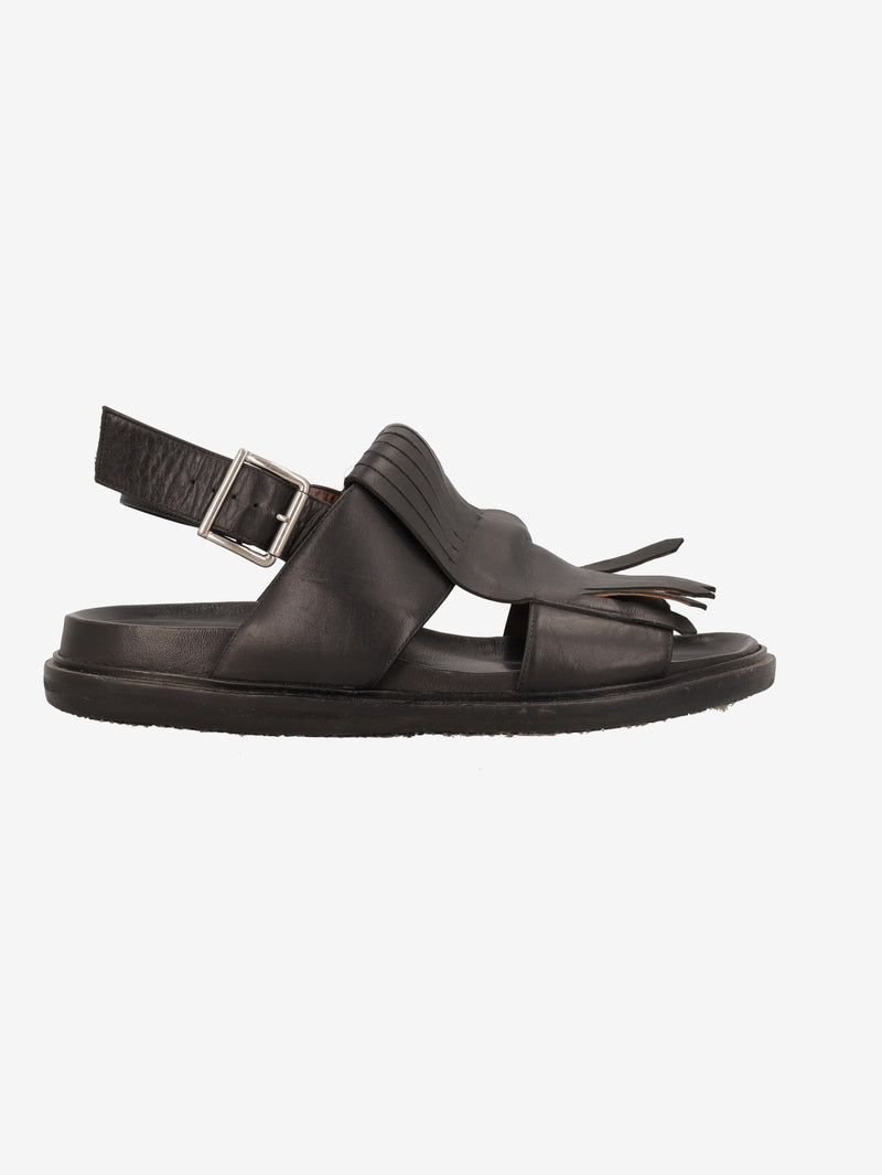 Marni Fringe Fussbett Sandal in Black Leather MU260321.49  Marni 