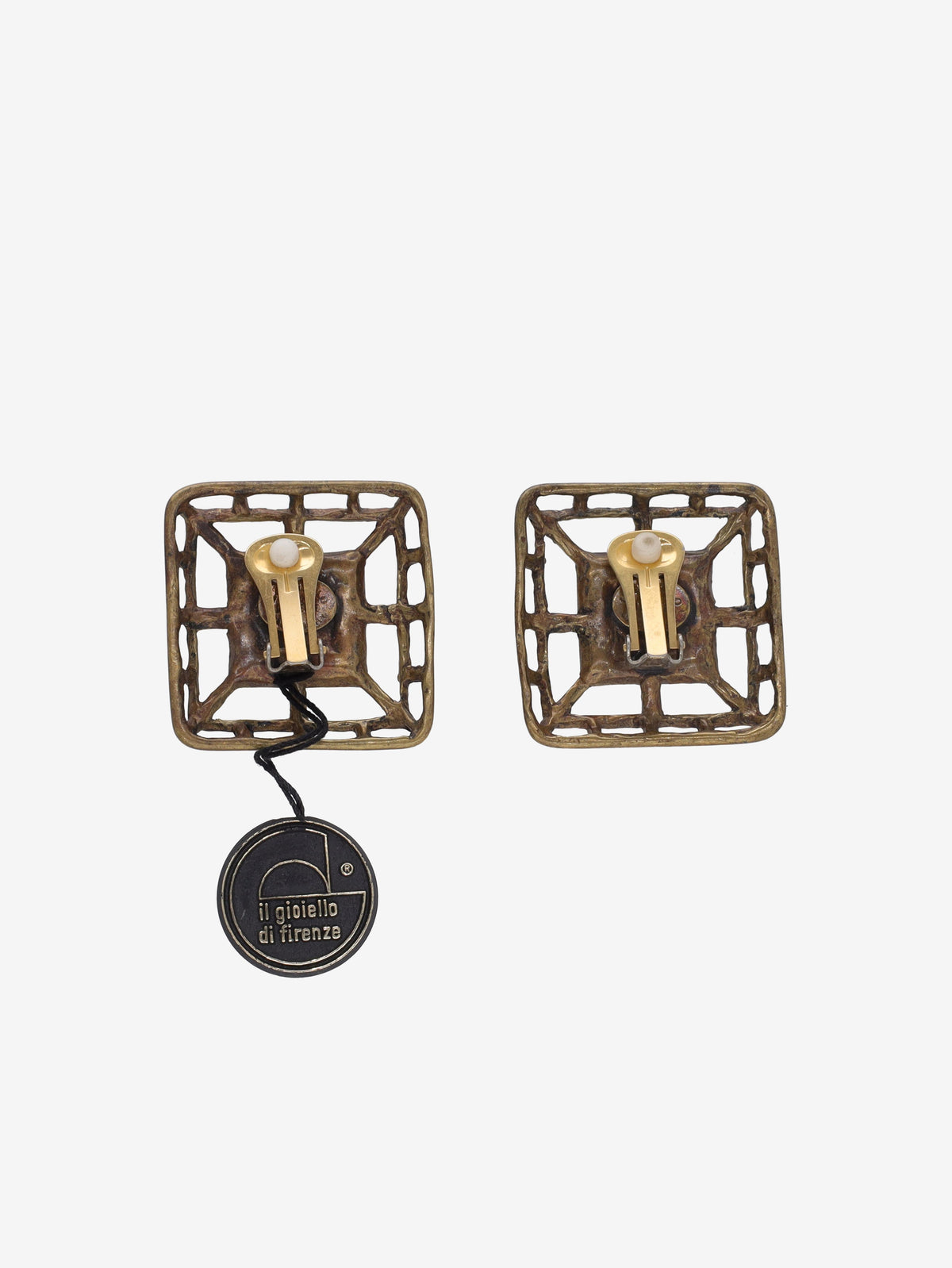 Vintage Square Clip-On Earrings with Amber Center W13426.52  Vintage 