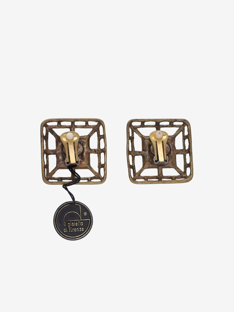Vintage Square Clip-On Earrings with Amber Center W13426.52  Vintage 