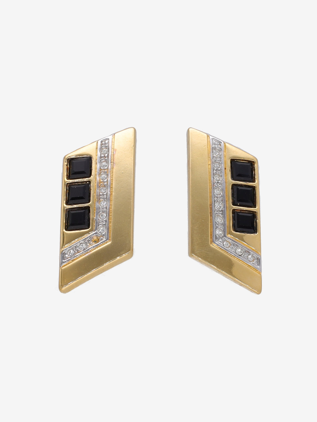 Vintage Geometric Earrings with Black and Silver Gemstones W13426.22  Vintage 