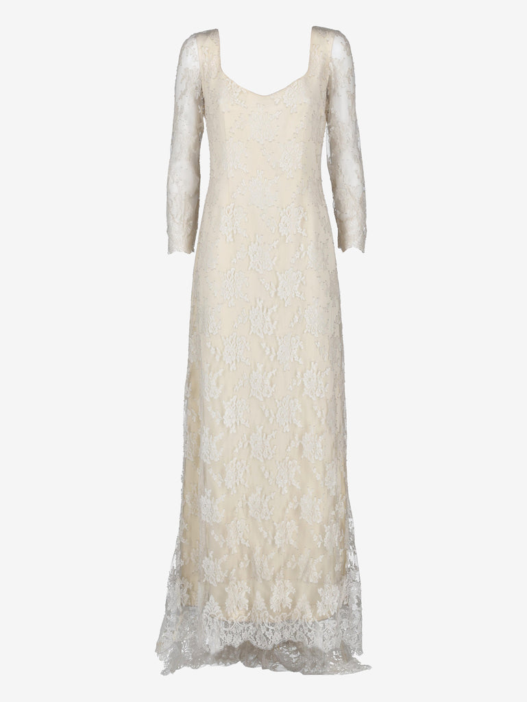Ivory Lace Wedding Dress with Open Back and Train MZ1910054  Vintage 