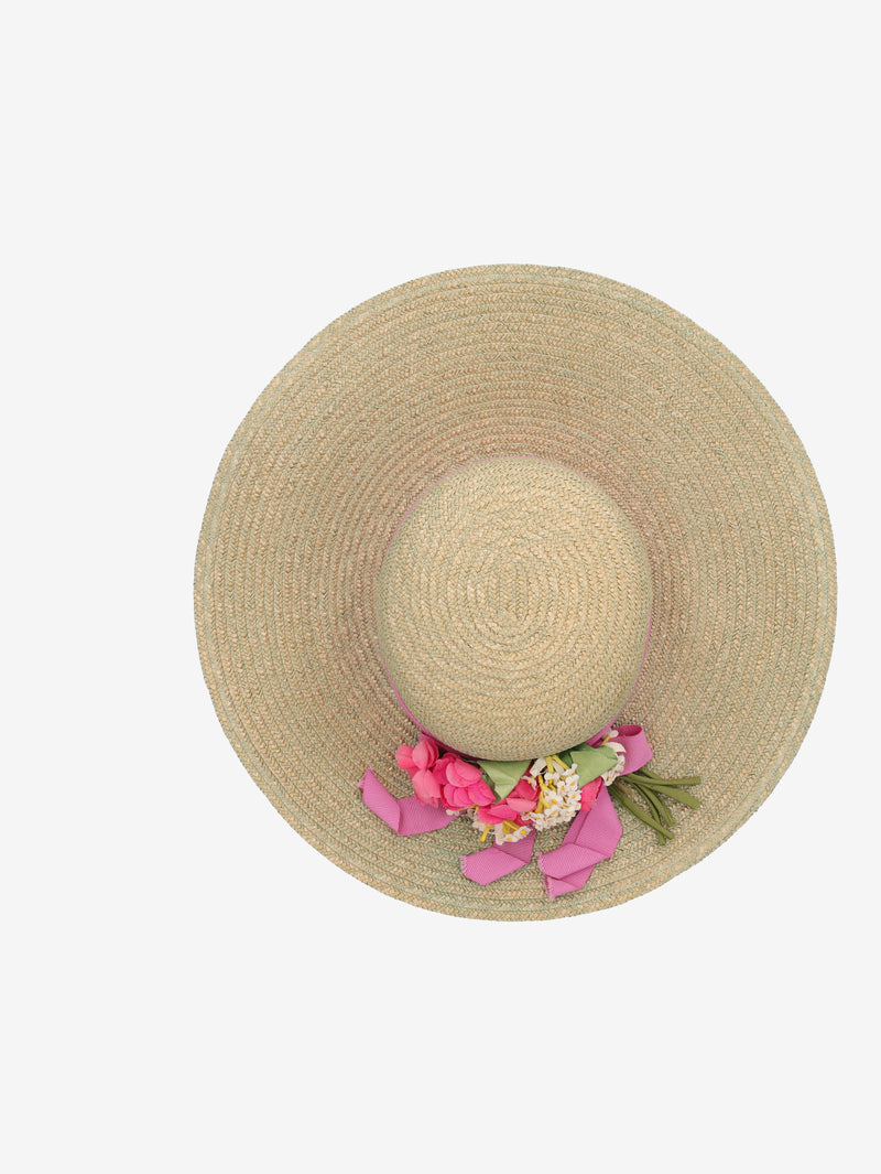 Natural Straw Hat with Floral Detail M1602884  Vintage 