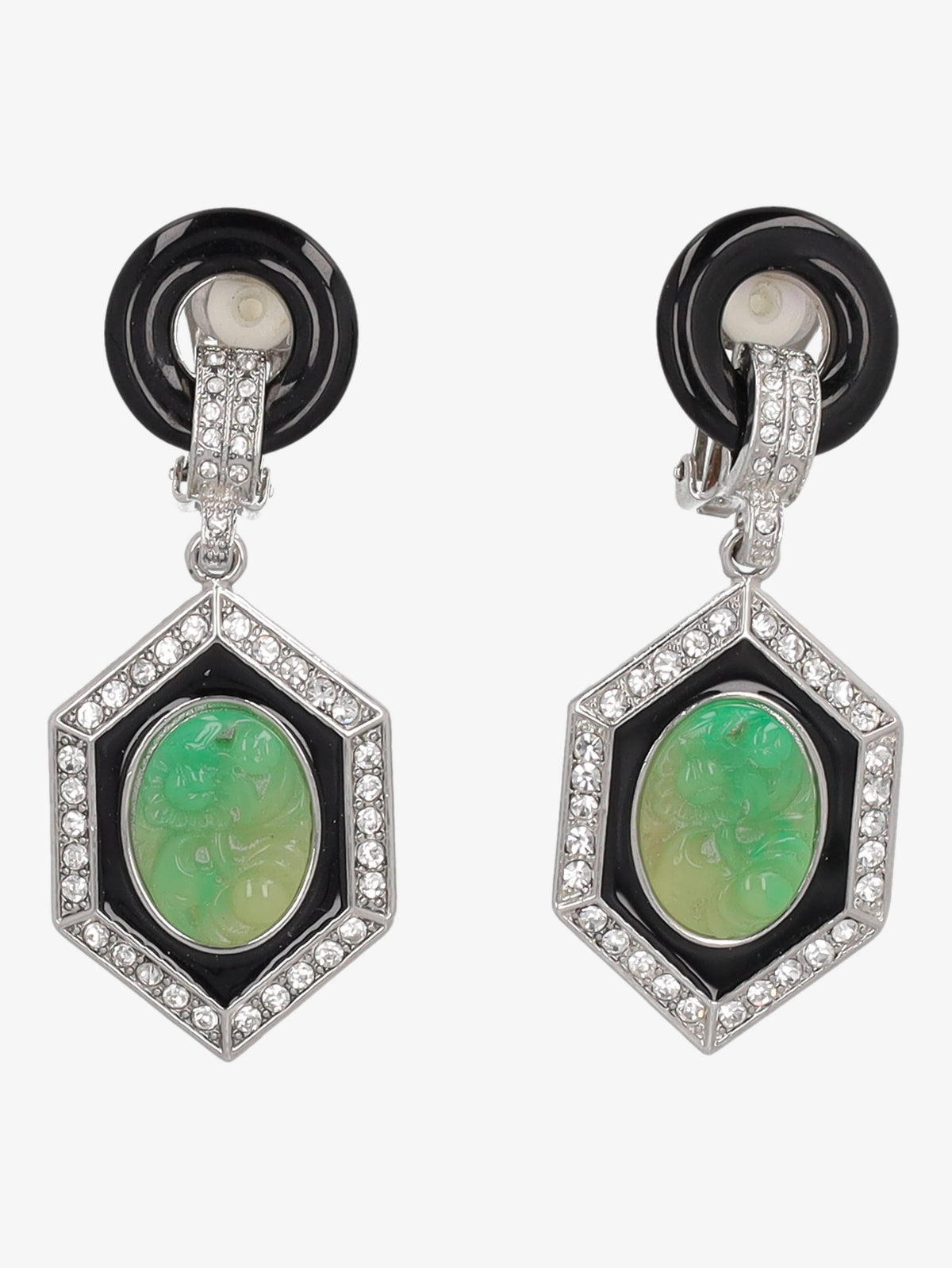 Kenneth Jay Lane Jade And Rhinestones Earrings CVR24.1.7  Kenneth Jay Lane 