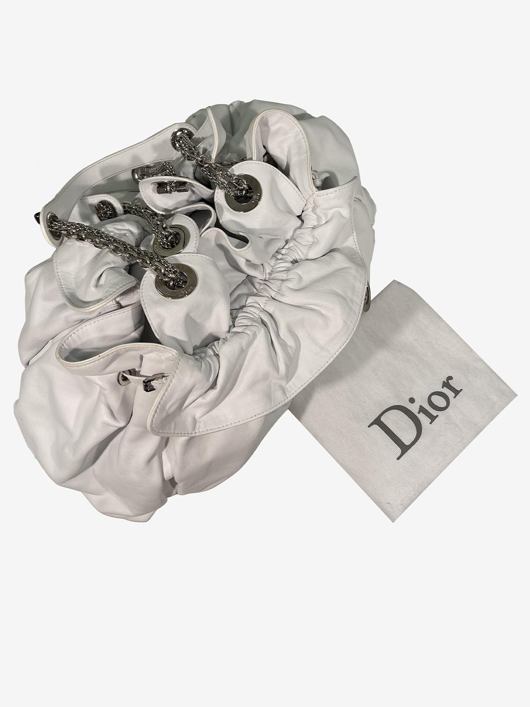 Christian Dior 白色褶边皮革包