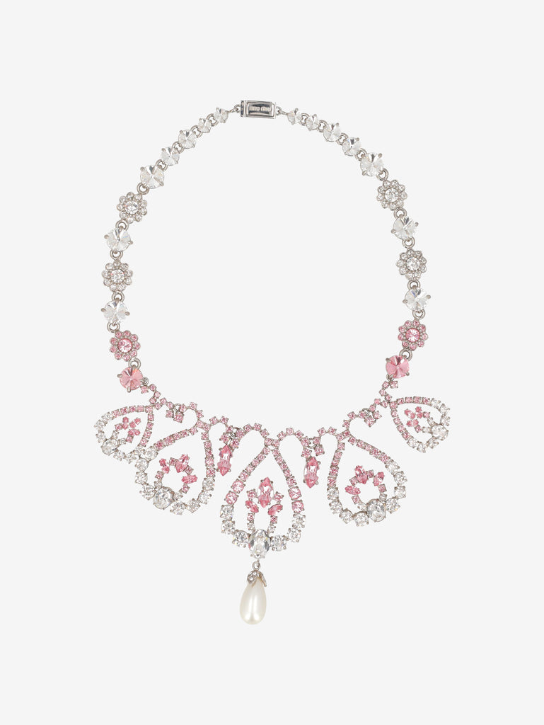 Miu Miu Crystal Floral Bib Necklace with Pearl Drop W13426.125  Prada 