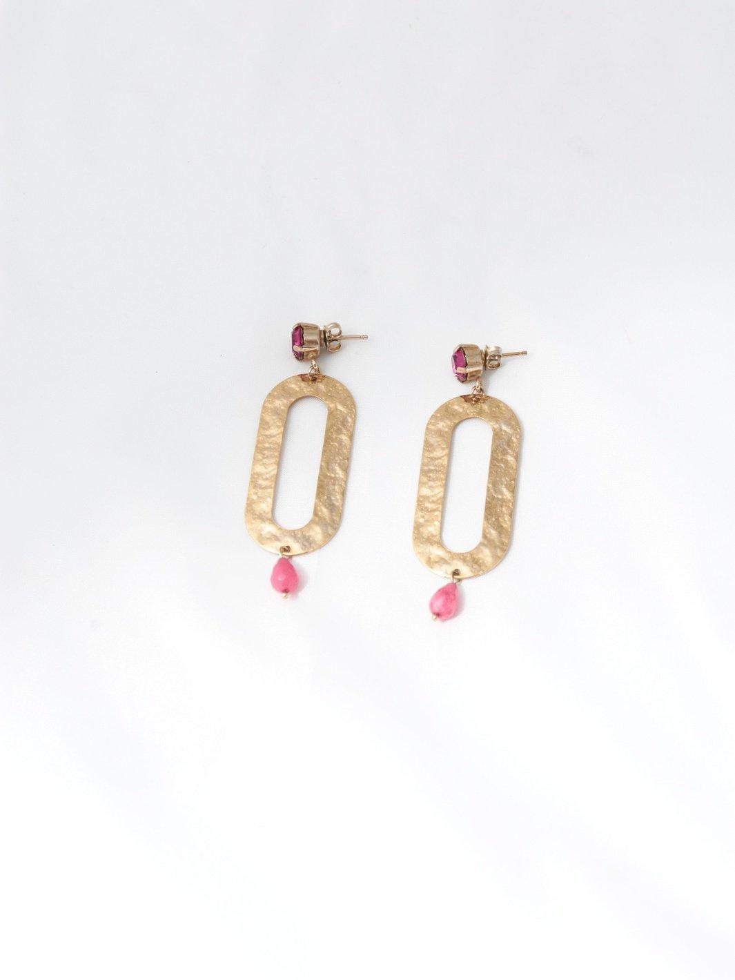 1980s Enrico Coveri golden earrings with pink hard stone W22062135  Enrico Coveri 