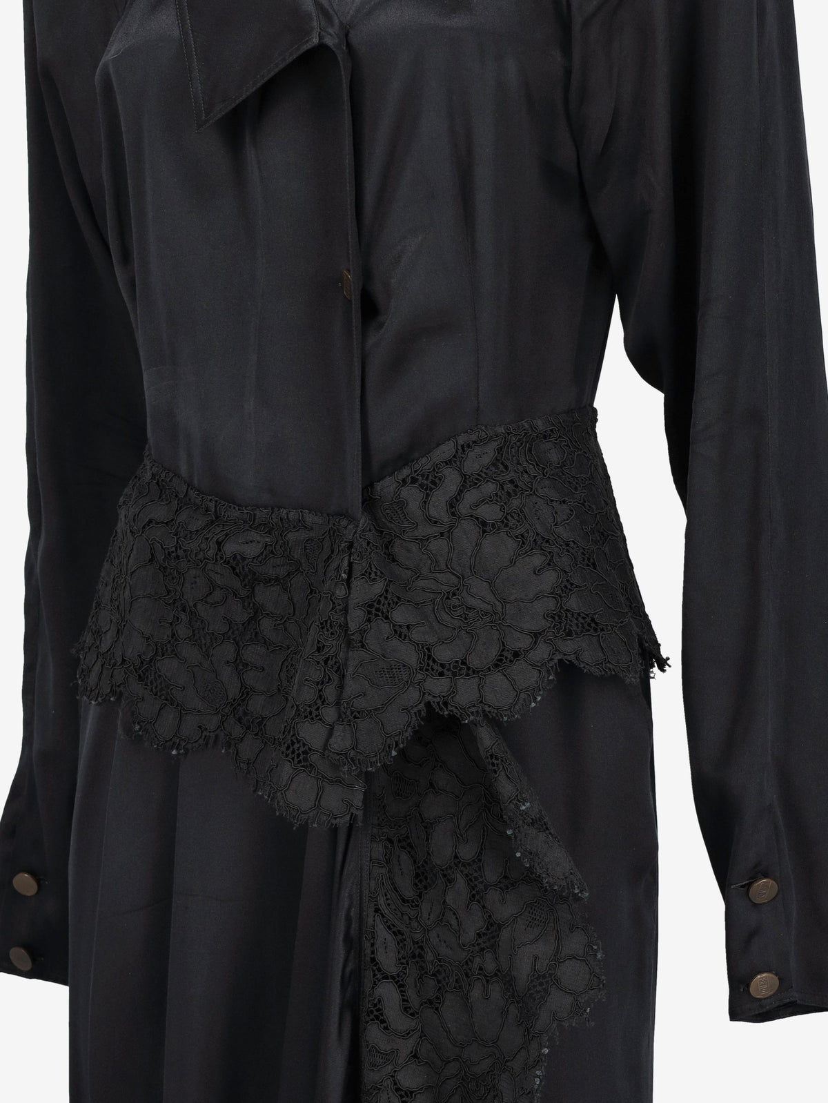 Fendi Black Silk Shirt Dress with Lace Detail W27526.17  Fendi 