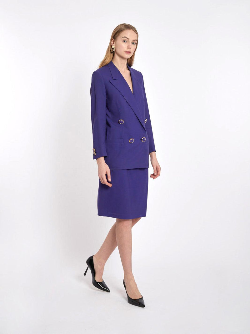 1980s Gianni Versace purple women suit in wool with large buttons W2203173  Versace 