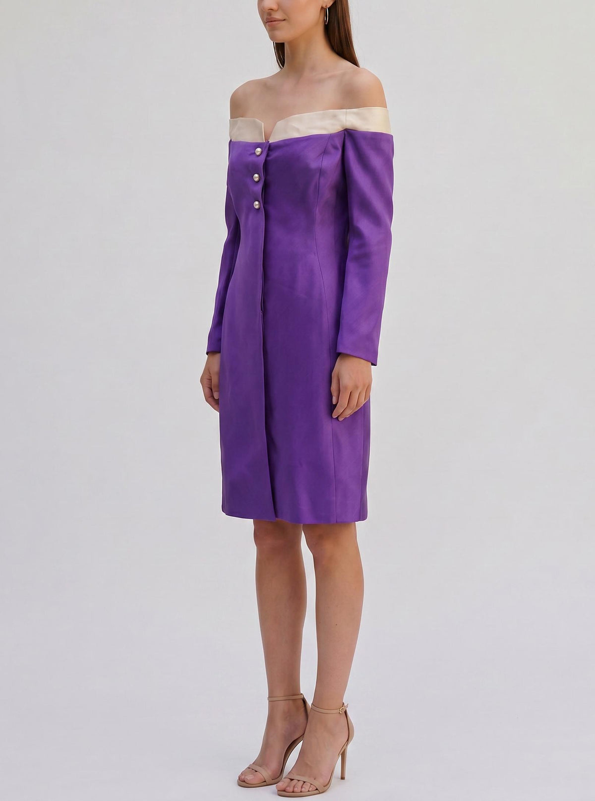 Vintage Off-the-Shoulder Silk Blazer Dress with Pearl Details AR123  Vintage 