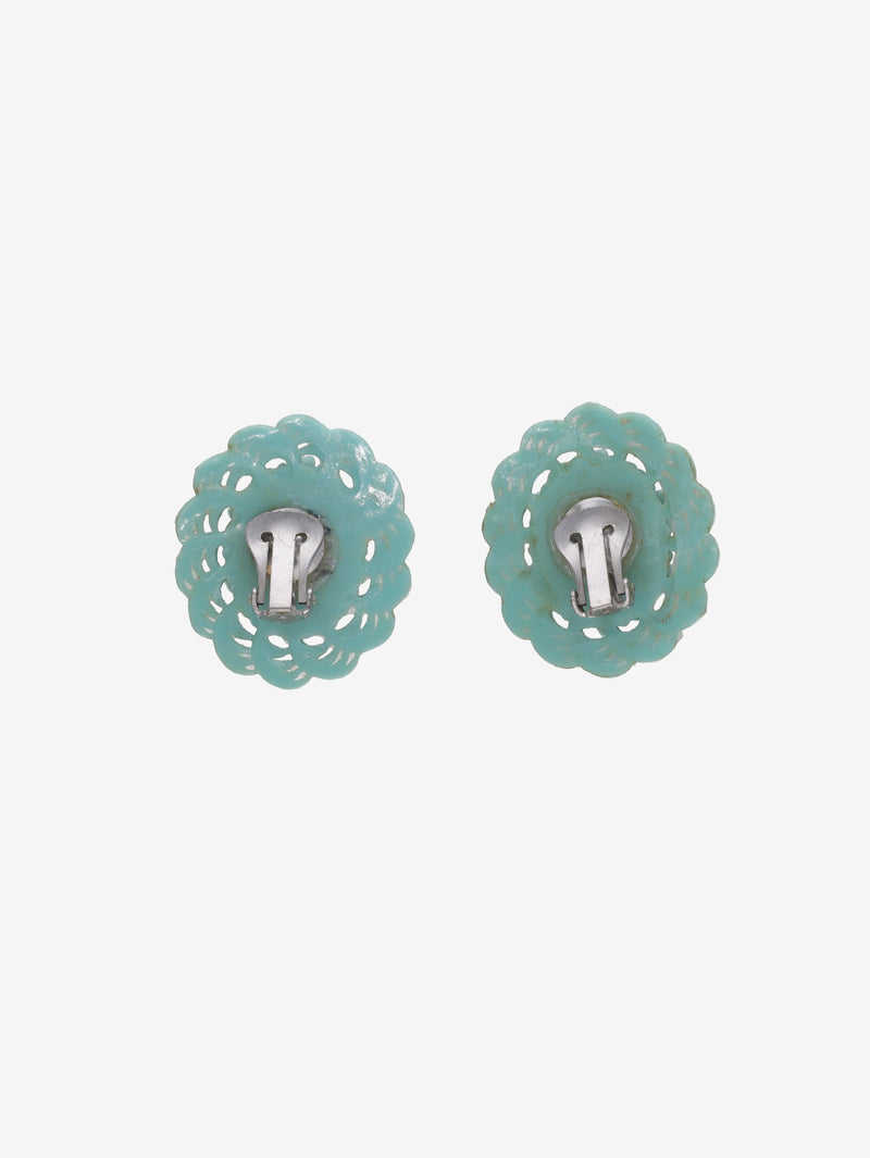 Vintage Turquoise Textured Plastic Earrings W13426.39  Vintage 