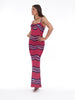 1990s long fuchsia jersey dress with striped pattern W22052003  Vintage 