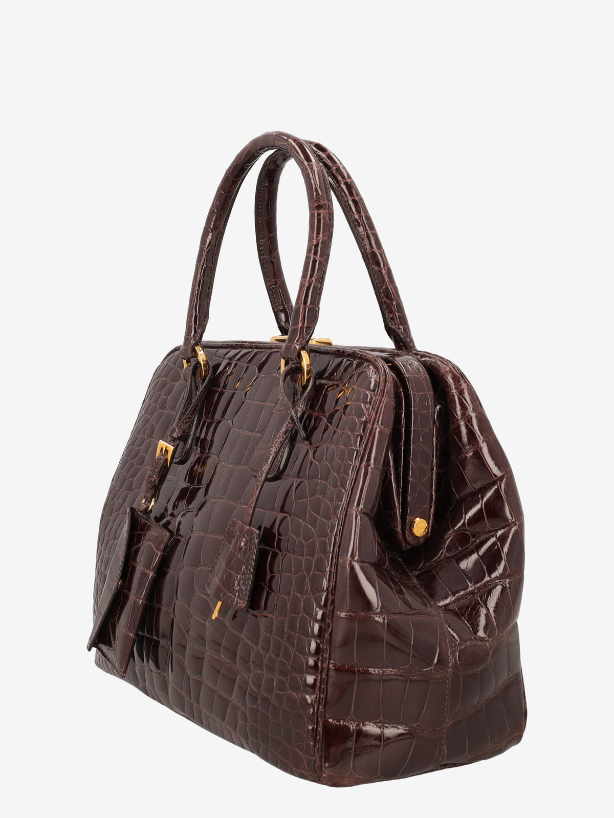 Prada Crocodile Bauletto Bag in Dark Brown Crocodile Leather WCV161224_82  Prada 