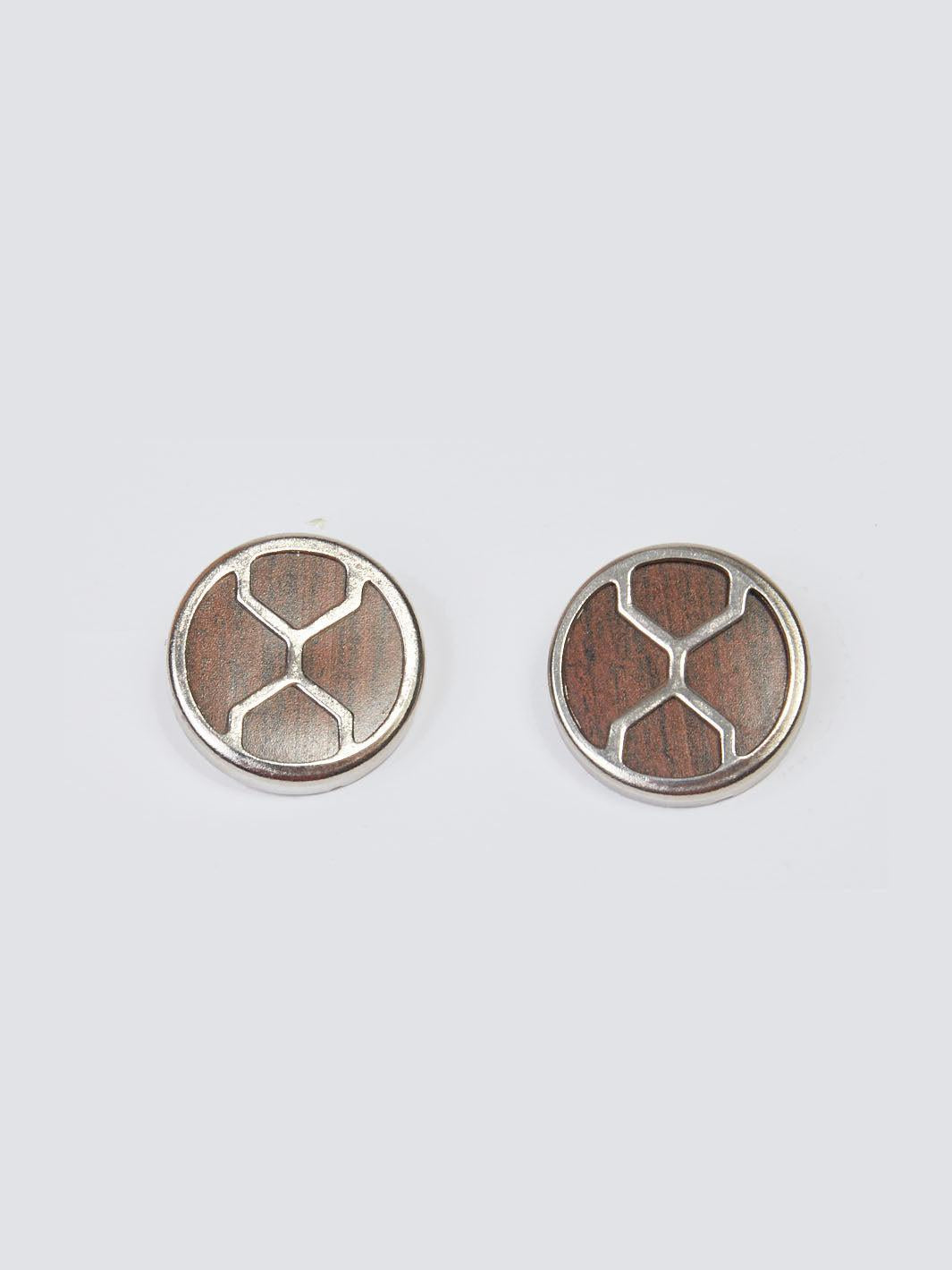 1980s Thierry Mugler round clip-on earrings in wood and metal W22033014  Thierry Mugler 