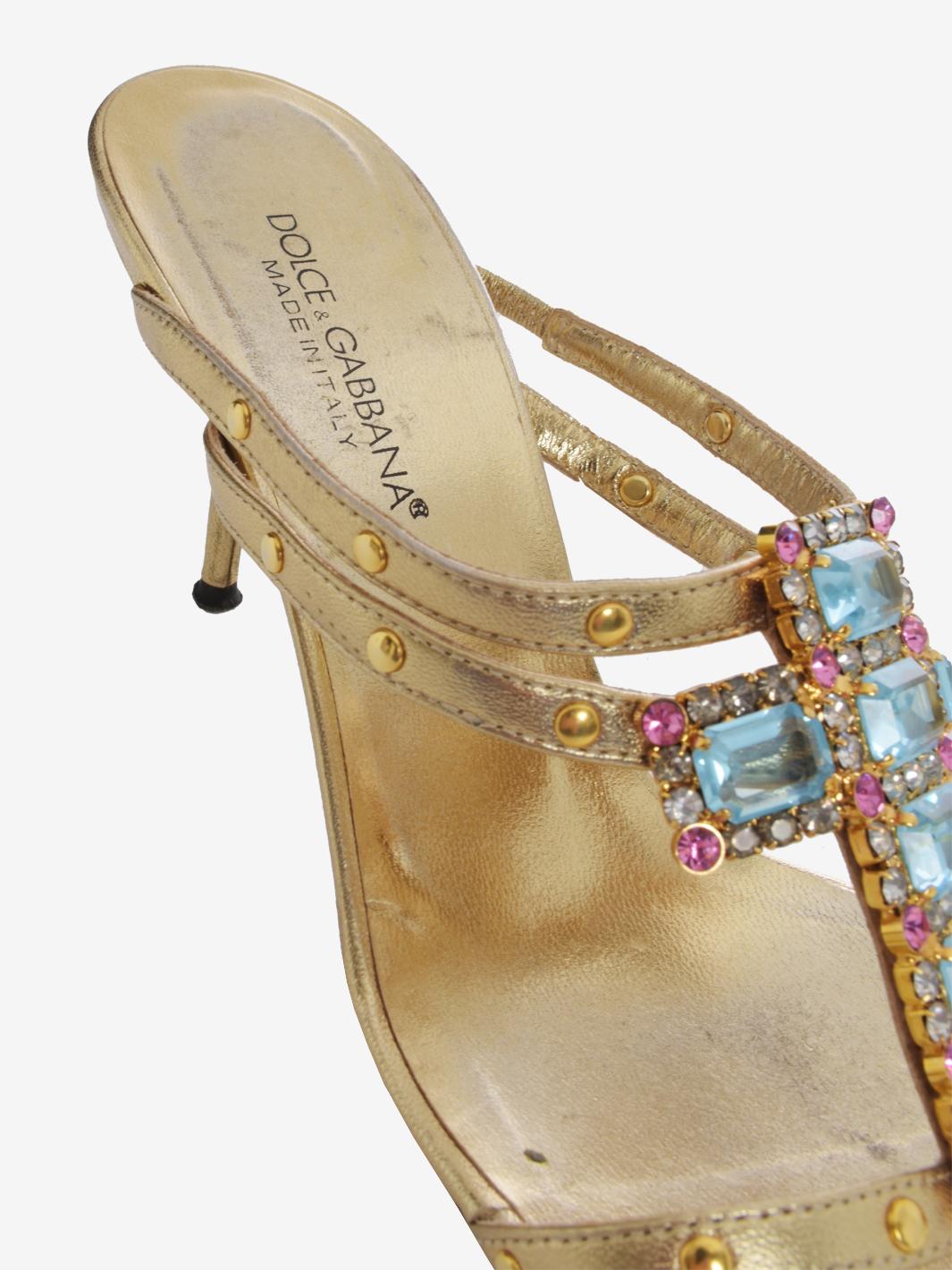 Dolce &amp; Gabbana 水钻金色凉鞋