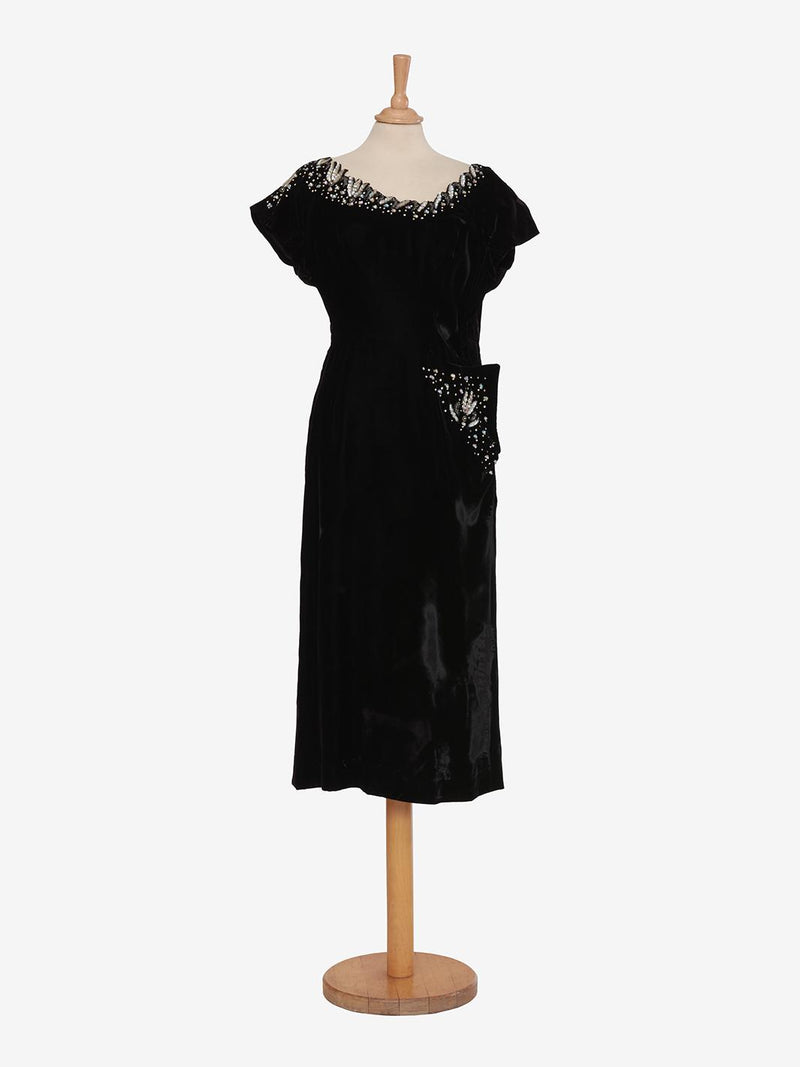 Vintage velvet dress with sequin embroidery - '40s AR005  Vintage 