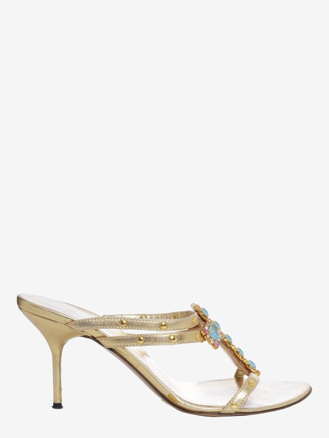 Dolce &amp; Gabbana 水钻金色凉鞋