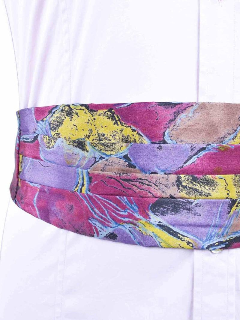 1980s silk waist sash with abstract print W22050633  Vintage 