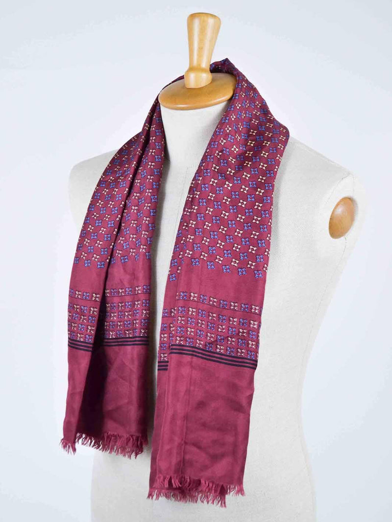 1970s men burgundy silk-blend scarf with graphic pattern W22030638  Vintage 