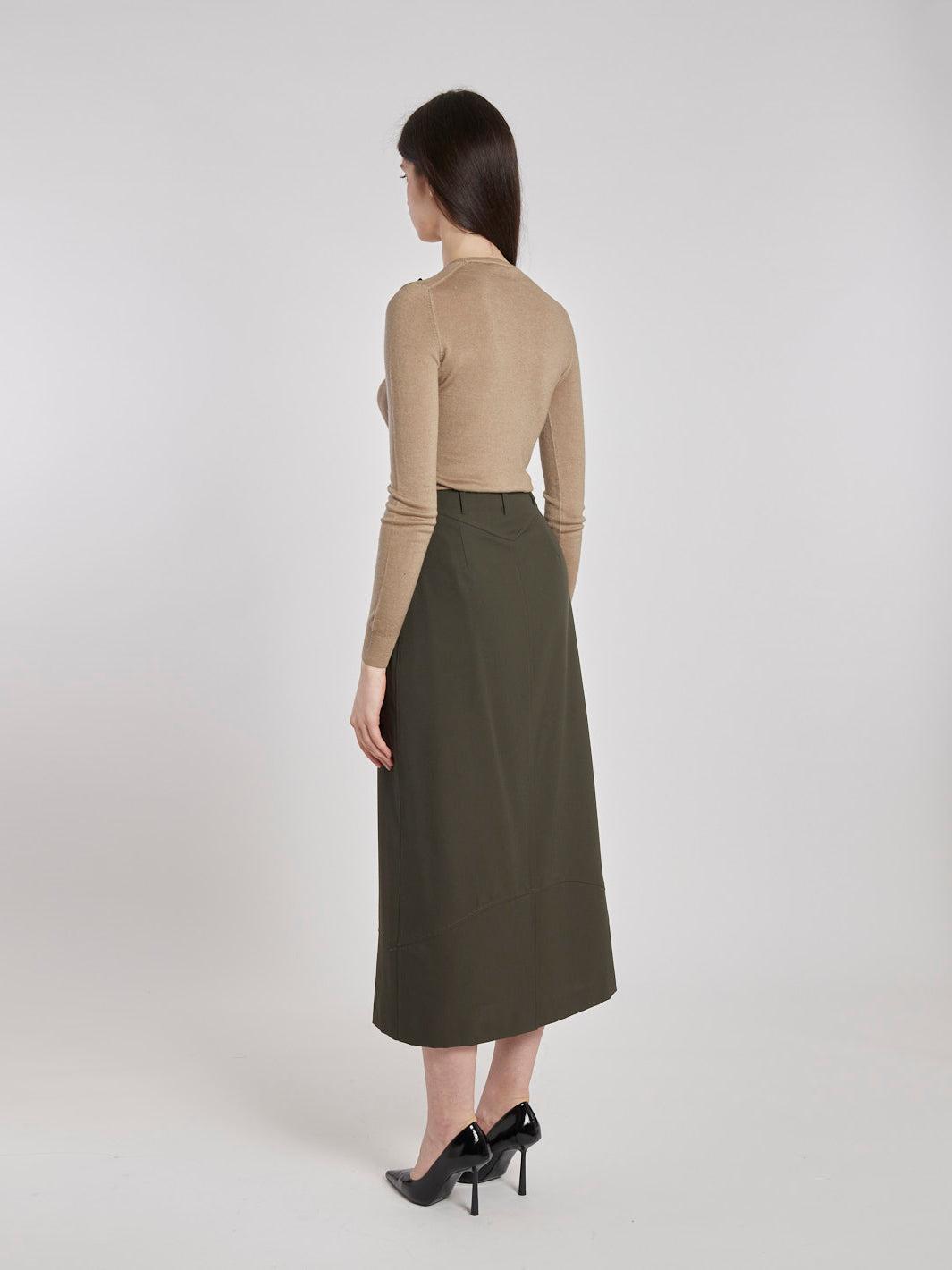 Y2K Aspesi midi skirt with a classic cut in military green Z1000223  Aspesi 