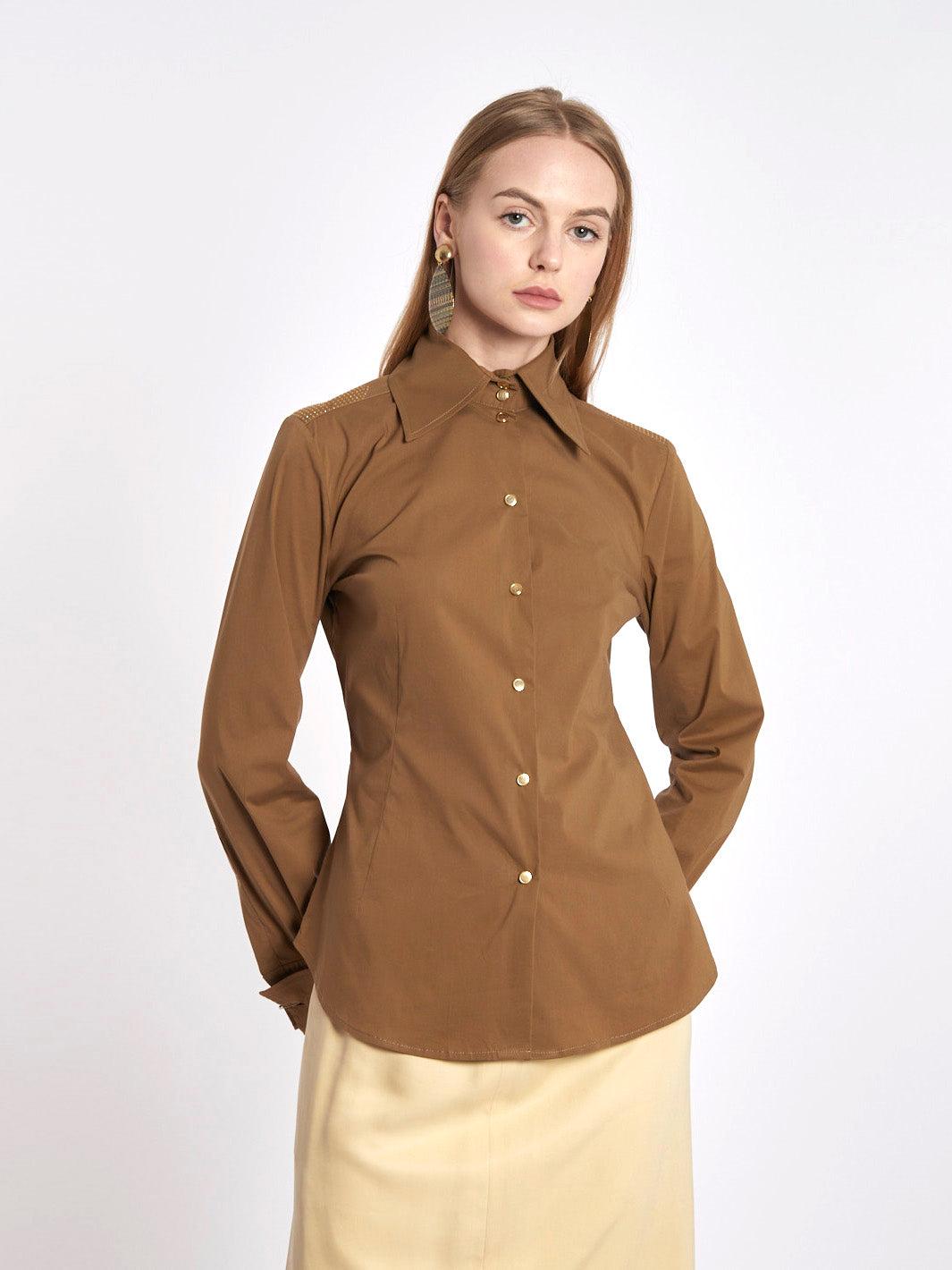 Blumarine Jeans Y2K brown blouse with golden detail on the shoulders MR511263  Blumarine 