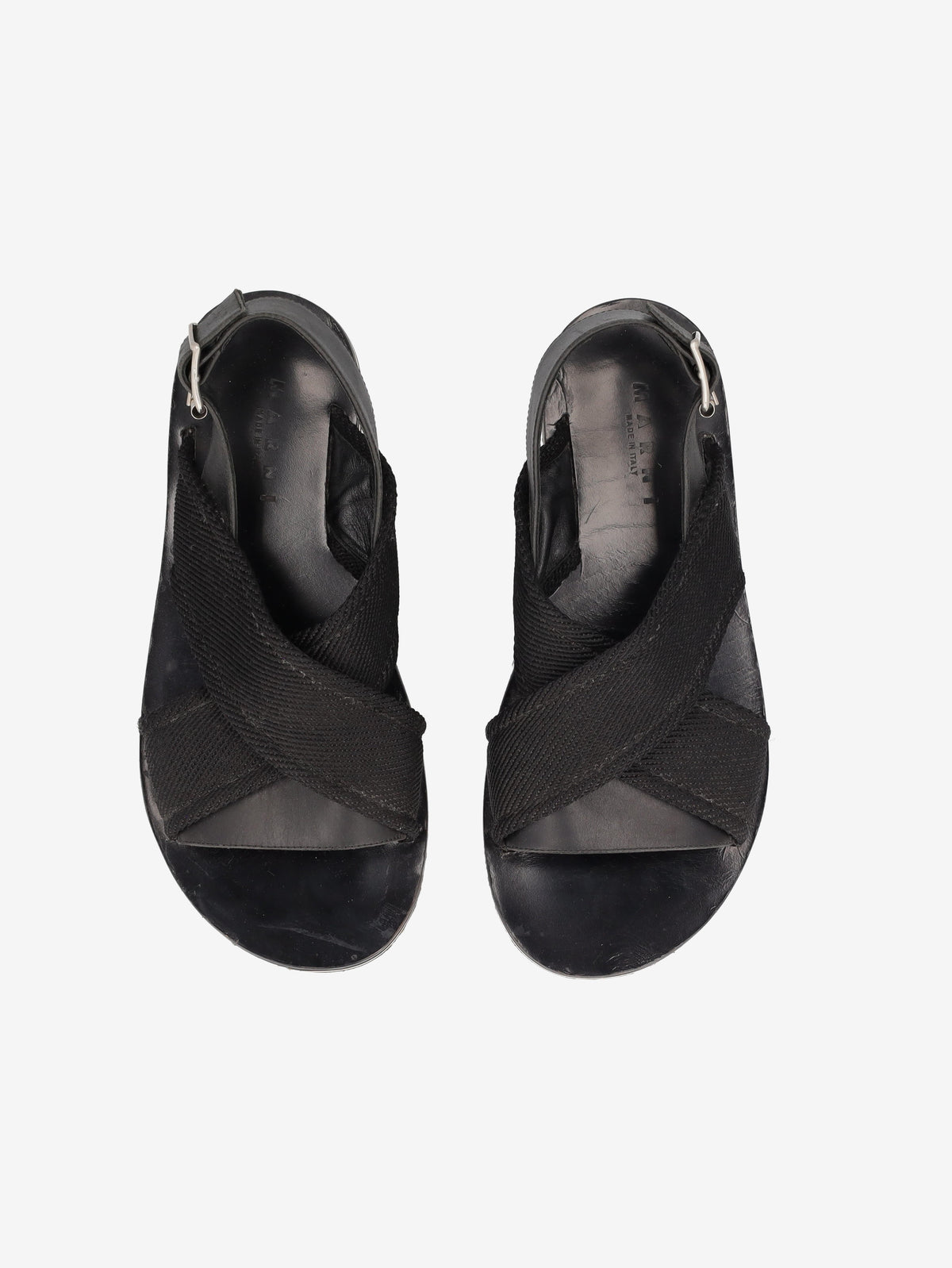 Marni Fussbett Sandal in Black Leather and Canvas MU260321.50  Marni 