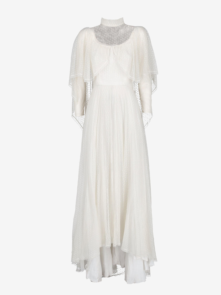 Vintage Tulle Wedding Dress with Polka Dot Embroidery and Cape Detail W240426.3  Vintage 