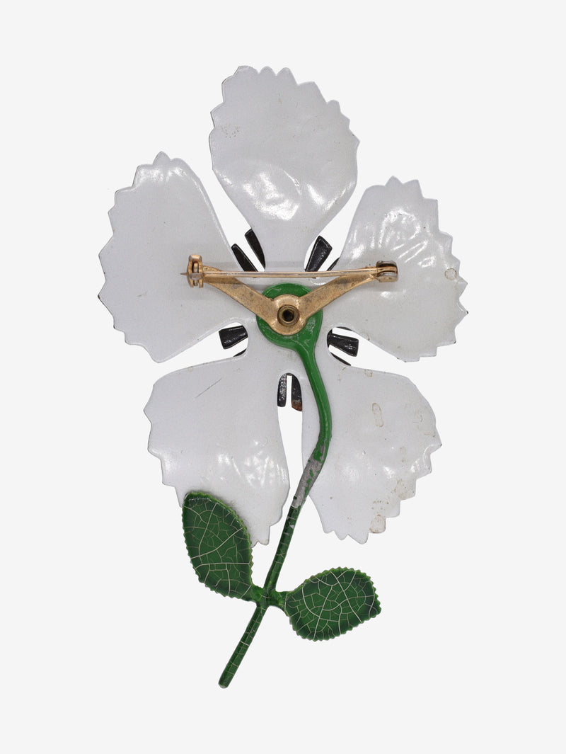 1950s American Grey Enamel Floral Brooch W13426.89  Vintage 