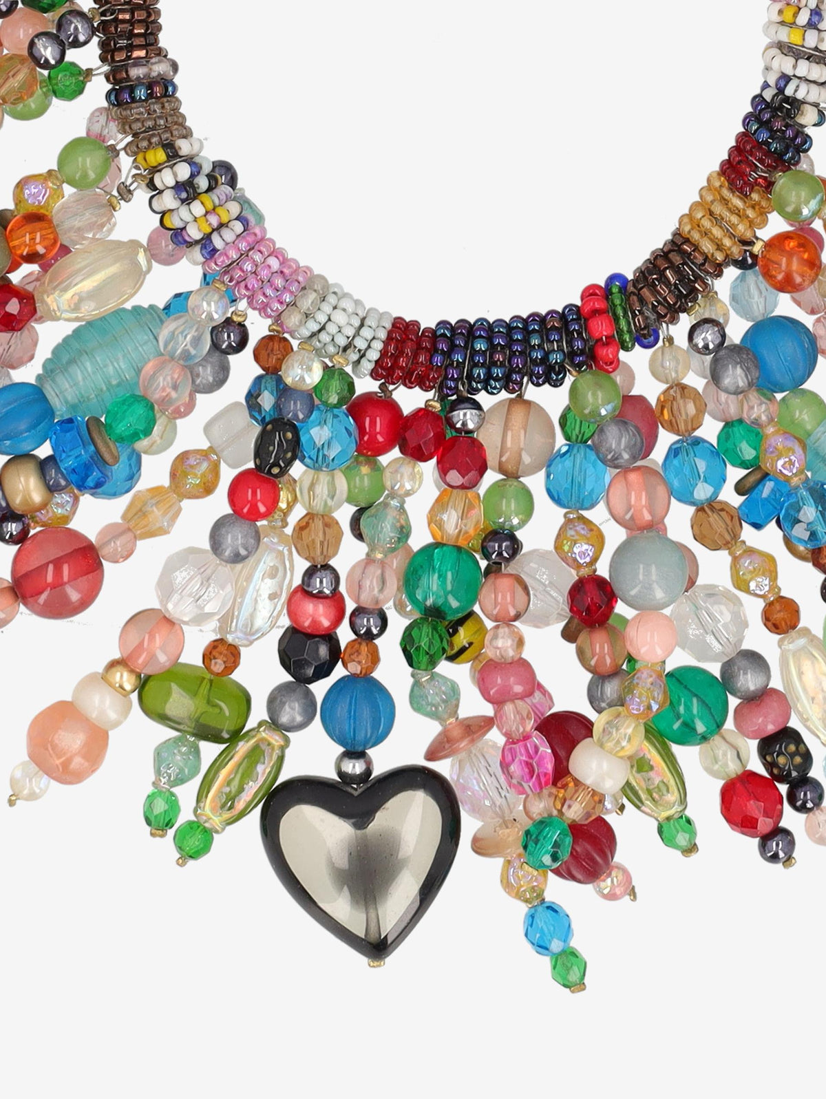 Multicolored Beaded Statement Necklace with Heart Pendant W27526.111  Vintage 