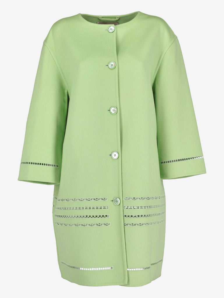 Ermanno Scervino Collarless Wool Coat with Open-Work Details CVM26.6.119  Ermanno Scervino 