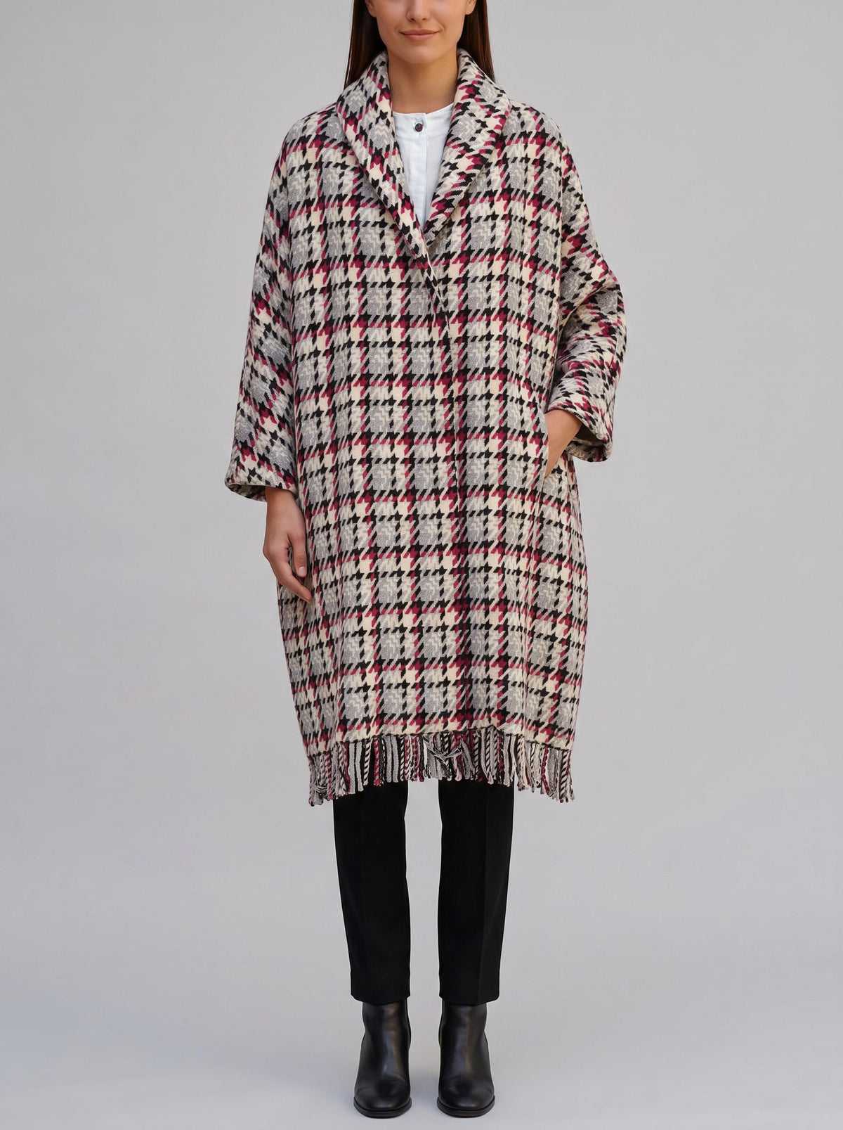 Ermanno Scervino Knit Coat with Graphic Houndstooth Pattern CVM26.22.29  Ermanno Scervino 