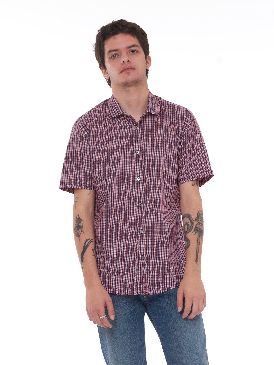 Y2K cotton short-sleeved cotton shirt with check-pattern U2110-9/21  Vintage 