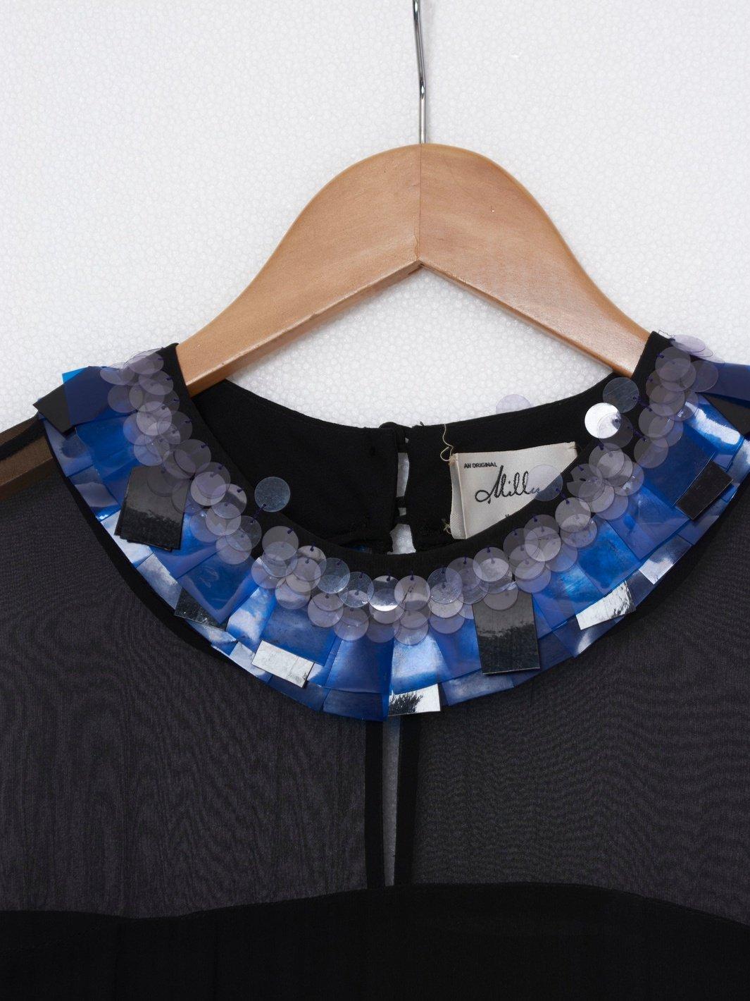 2010 Milly sheath evening dress in midnight blue silk with sequins