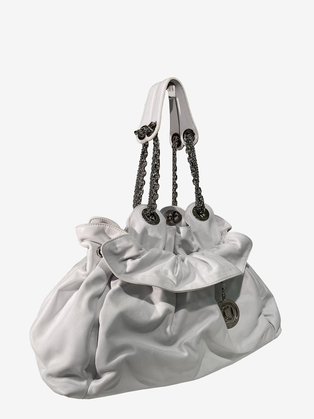 Christian Dior 白色褶边皮革包