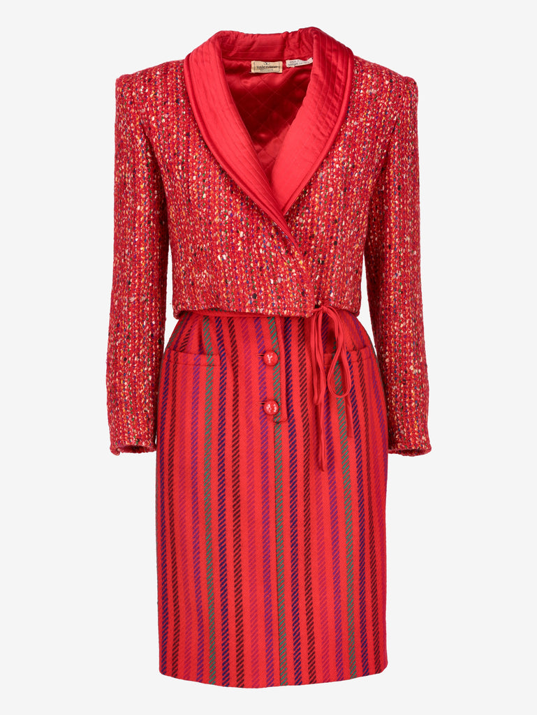 Valentino Boutique Quilted Collar Speckle Design Jacket & Strip Print Skirt Set AR014  Valentino 