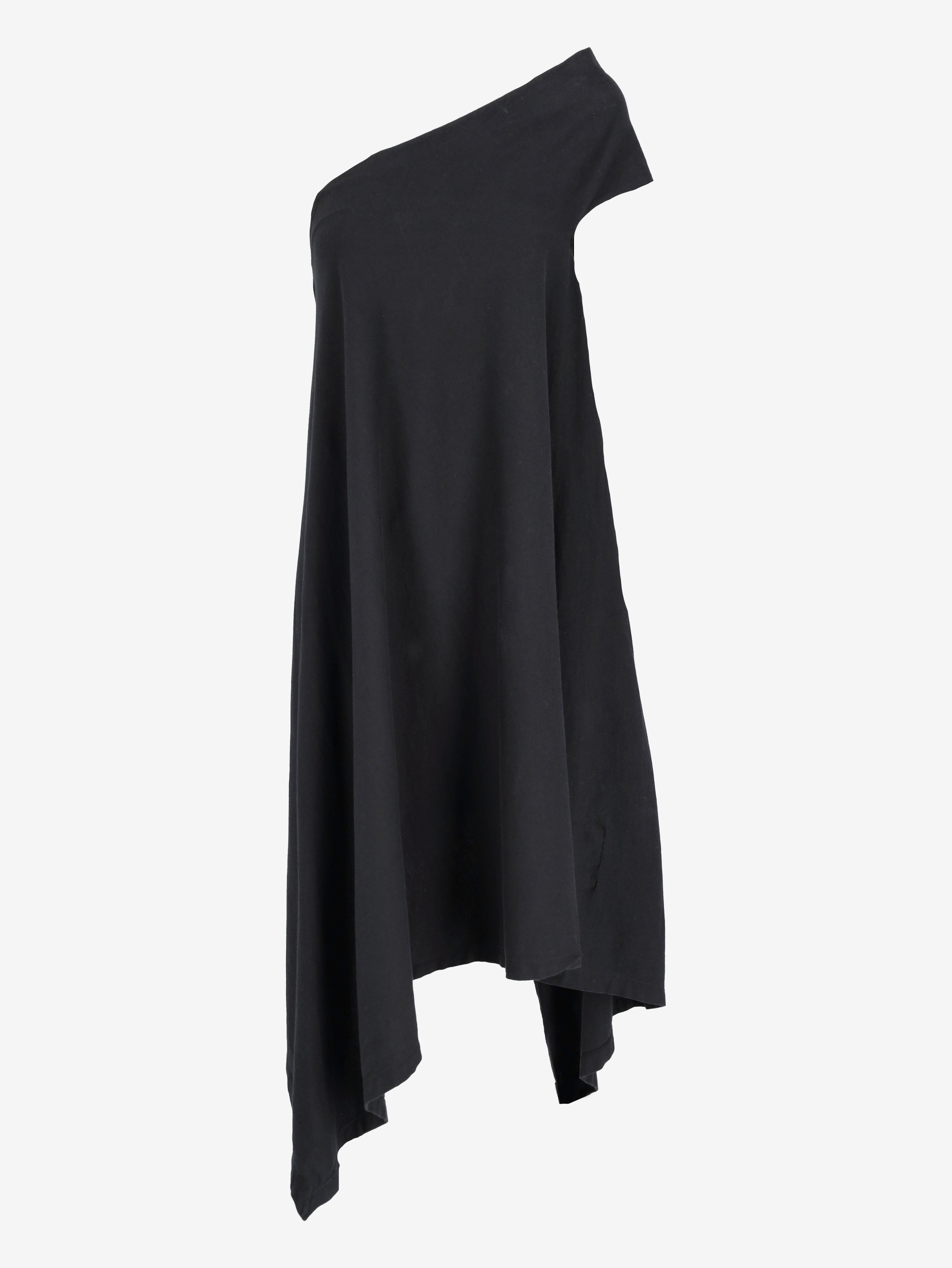 Rick Owens Drkshdw One Shoulder Asymmetrical Dress in Black Cotton Rick Owens Drkshdw One Shoulder Asymmetrical Dress in Black Cotton