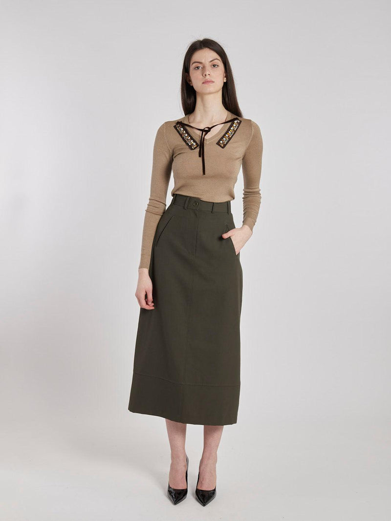 Y2K Aspesi midi skirt with a classic cut in military green Z1000223  Aspesi 