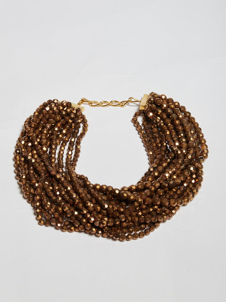 1980s multi-strand choker necklace made with bronze-coloured beads W22033119  Vintage 