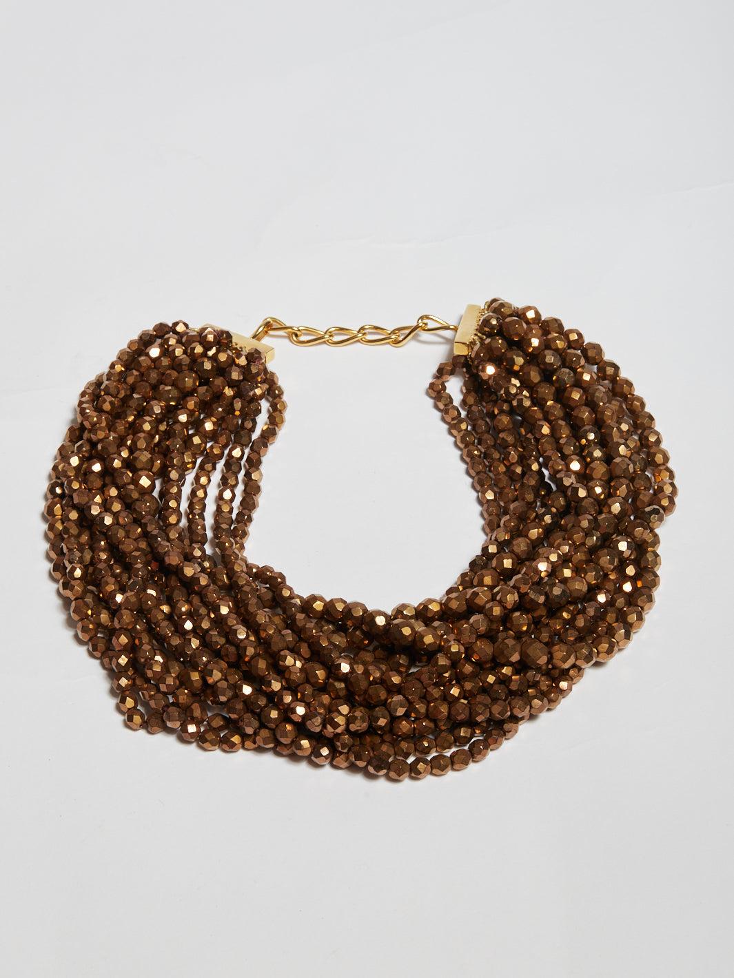 1980s multi-strand choker necklace made with bronze-coloured beads W22033119  Vintage 