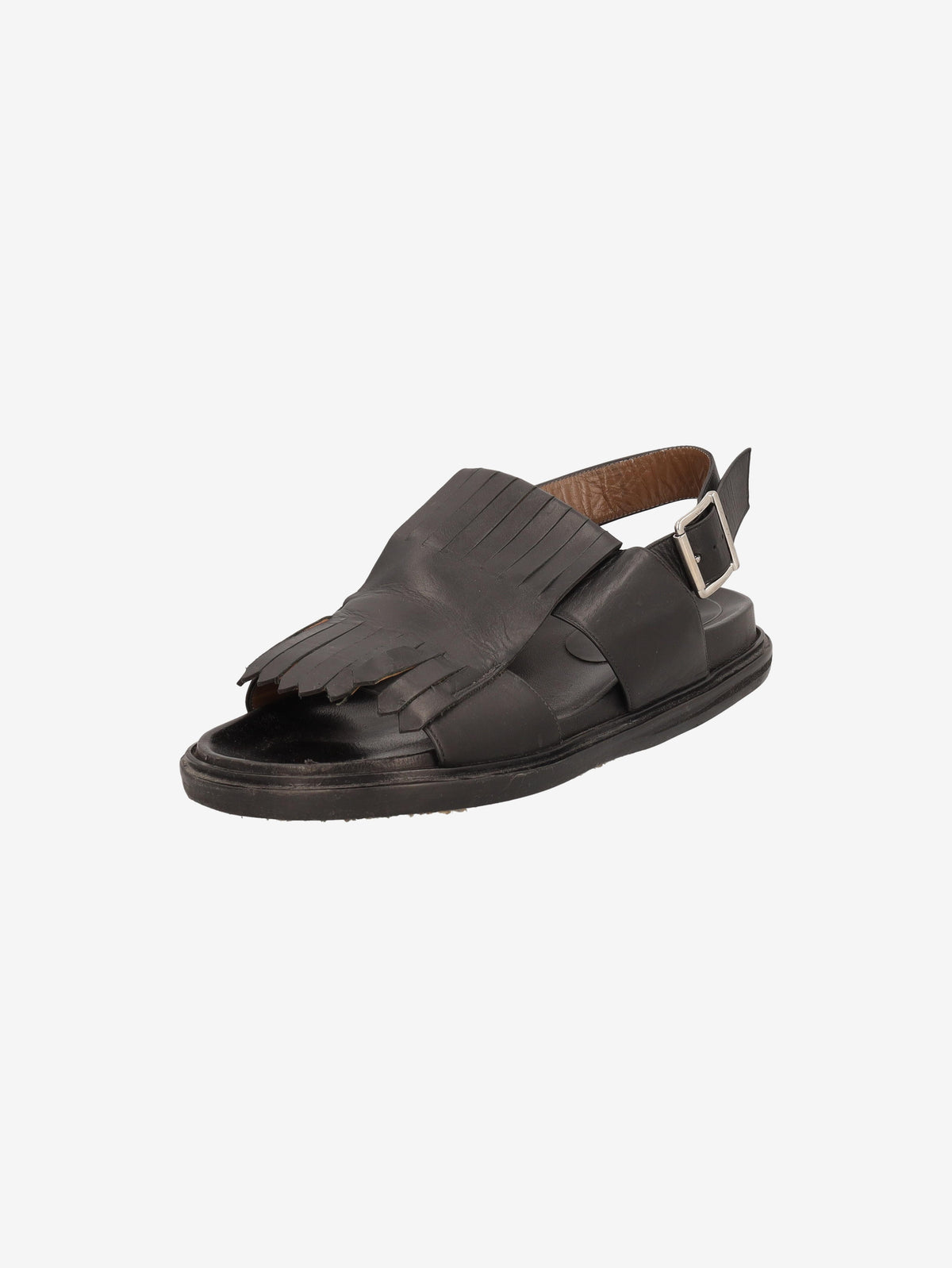 Marni Fringe Fussbett Sandal in Black Leather MU260321.49  Marni 