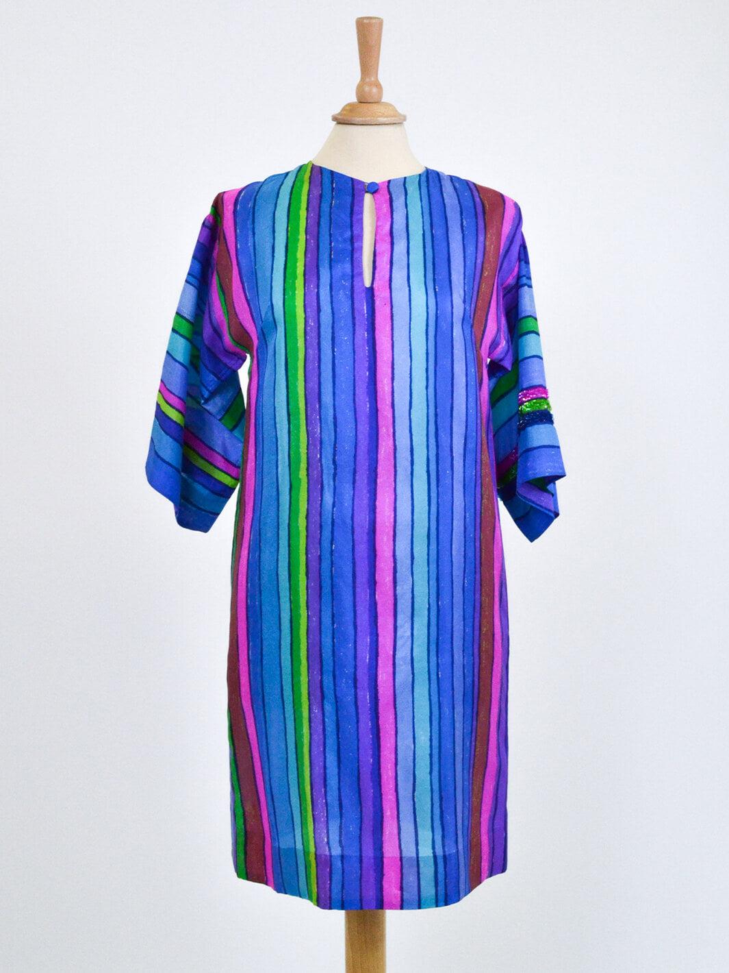 Abito Ken Scott a righe multicolor, anni '60