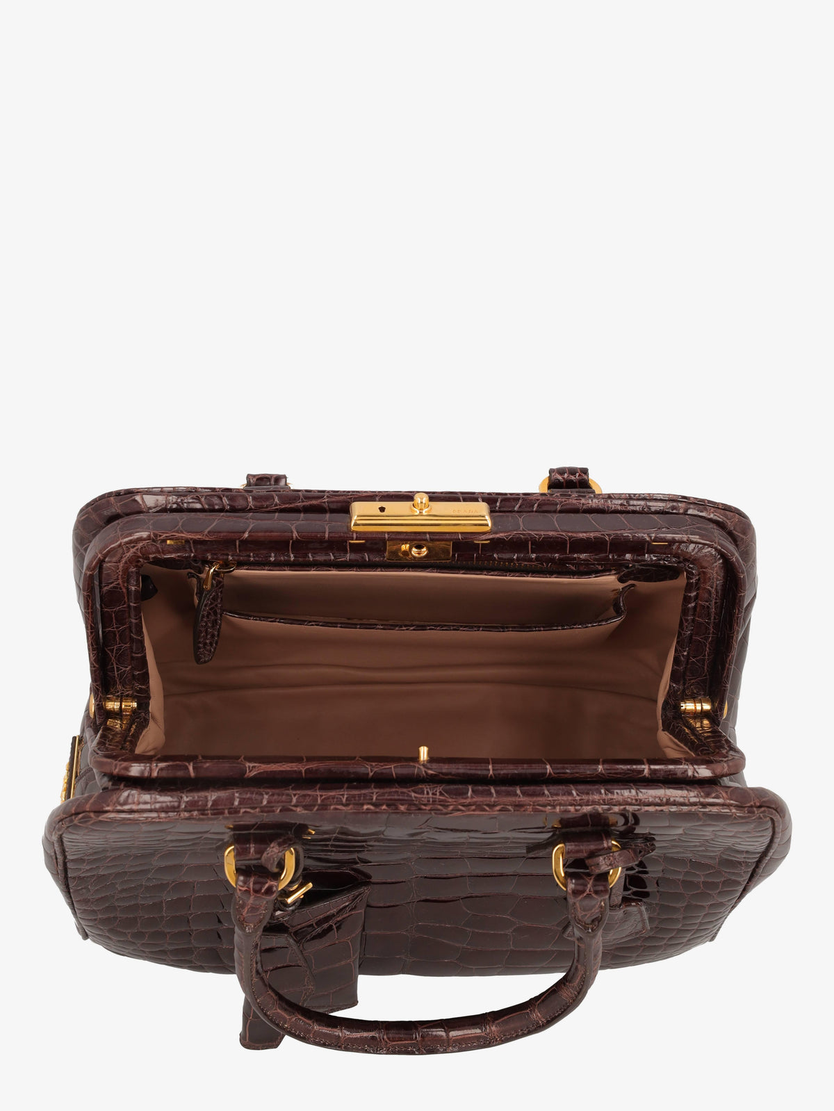 Prada Crocodile Bauletto Bag in Dark Brown Crocodile Leather WCV161224_82  Prada 