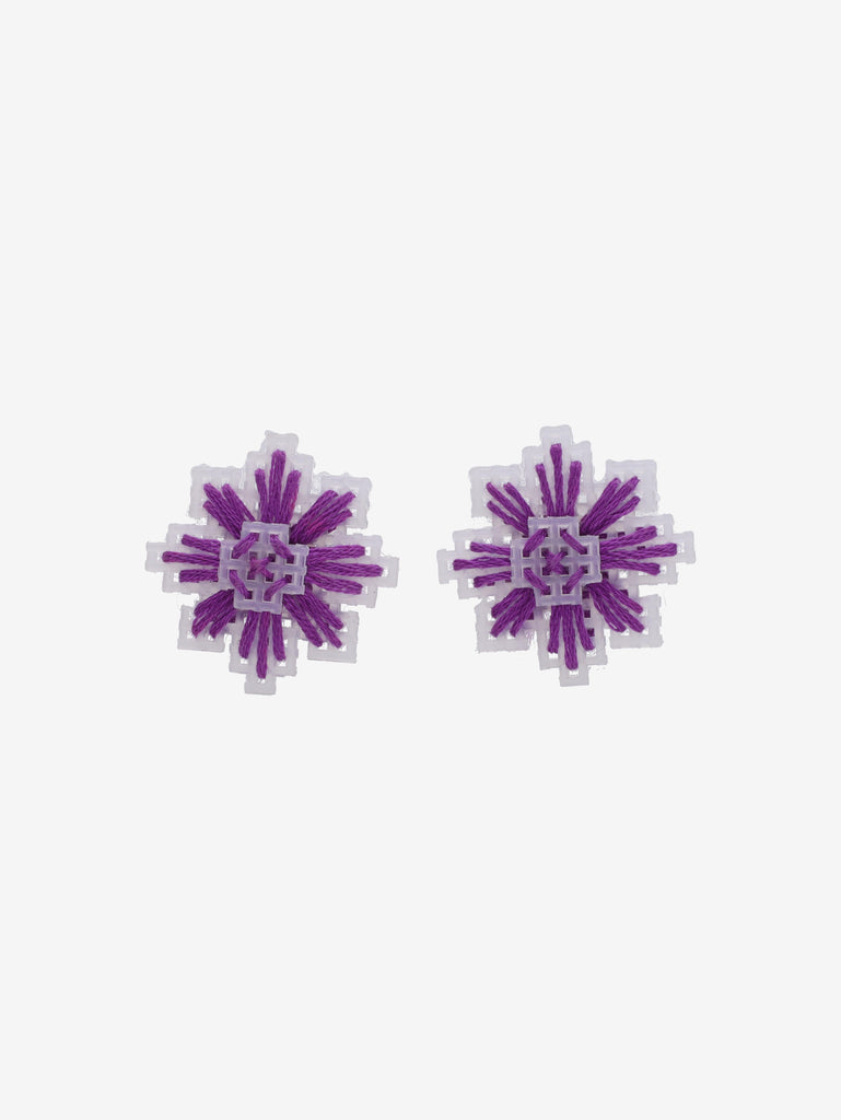 Vintage Geometric Square Earrings with Woven Purple Thread W13426.7  Vintage 