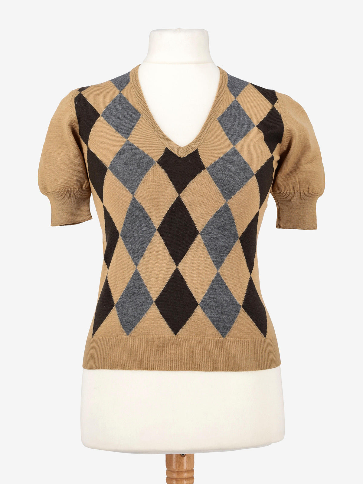 Prada Short-Sleeved Wool Argyle Sweater W02122025.1  Prada 