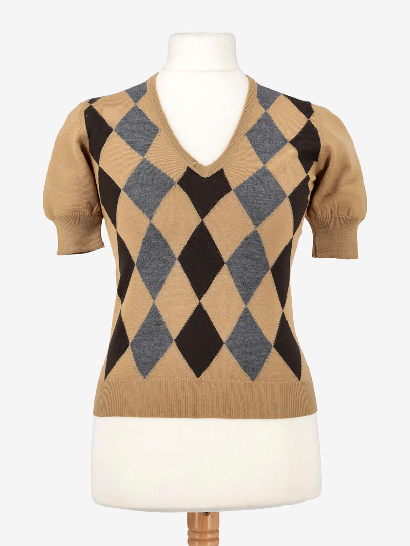 Prada Short-Sleeved Wool Argyle Sweater W02122025.1  Prada 