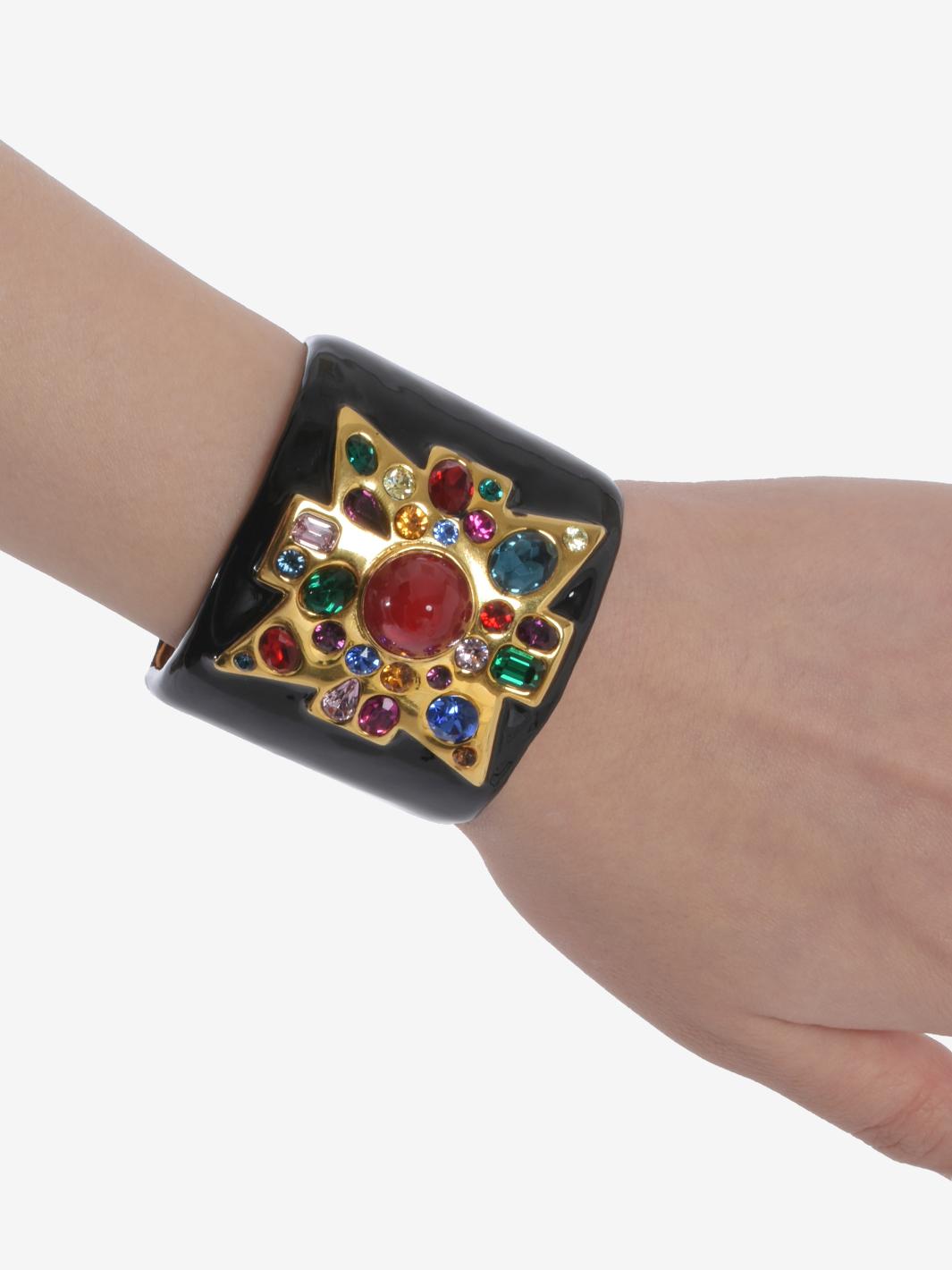 Kenneth Jay Lane Black Large Rigid Band Bracelet With Stones CVM23.118.1  Kenneth Jay Lane 