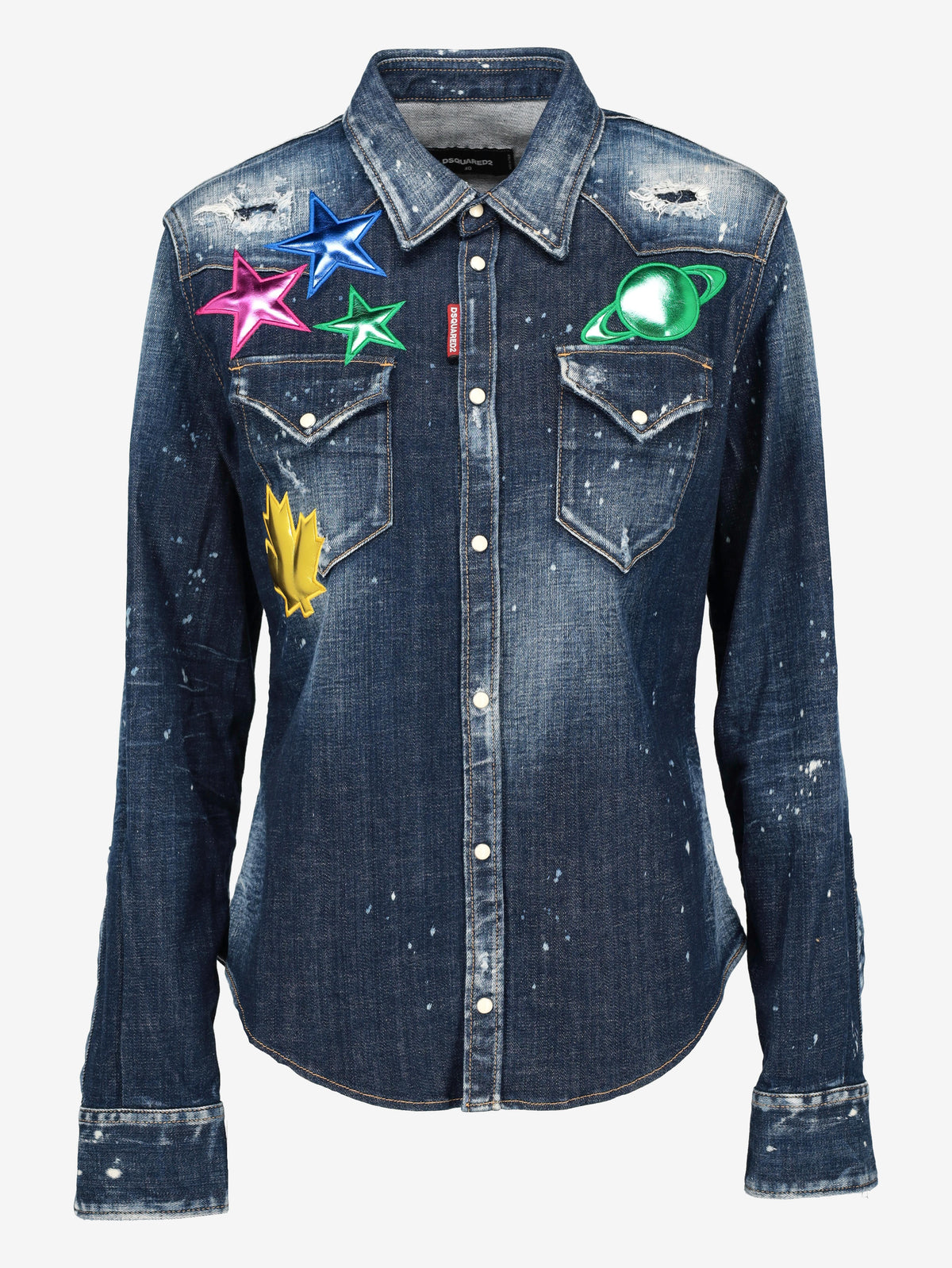 Dsquared2 Dark Ripped Metal Patch Western Denim Shirt CVM26.23.43  Dsquared² 