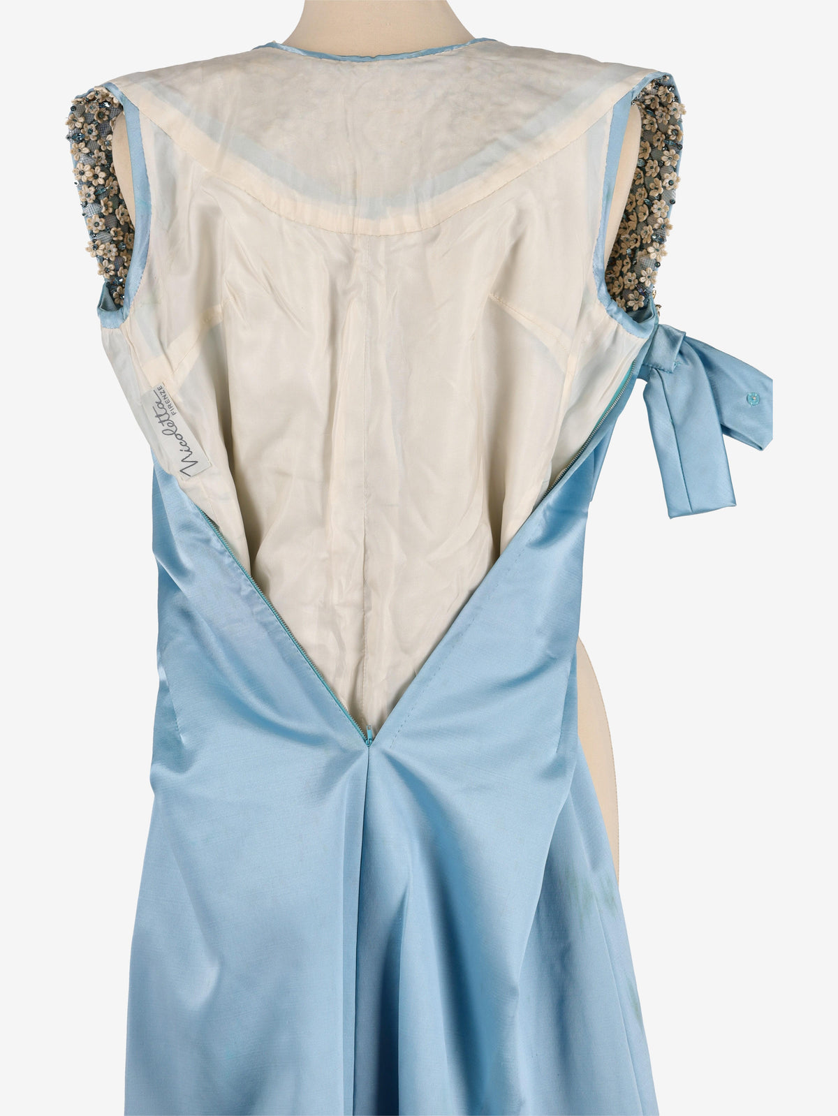 Satin Dress With Embroidered Beaded Flowers - 60s